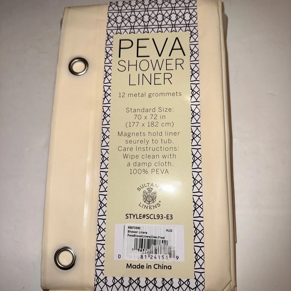 Peva  Shower Curtain Liner With Magnets Hold Liner 70 X 72 In.